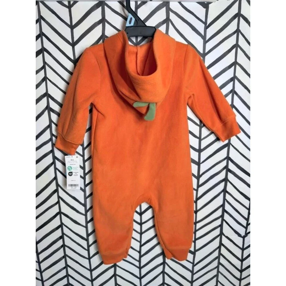 Carter’s Orange Black Hooded Micro fleece Zip Pumpkin Outfit Unisex Baby 6M 7119